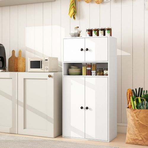 Bibliothèque De 111cm Avec 4 Portes Organisateur De Rangement Moderne à 4 Niveaux Blanc