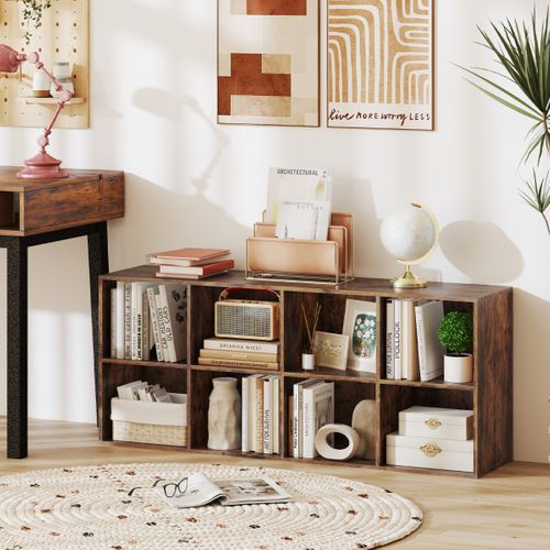 Bibliothèque D'exposition à 2 Niveaux Avec 8 Cubes Étagère De Rangement Autoportante Rustique