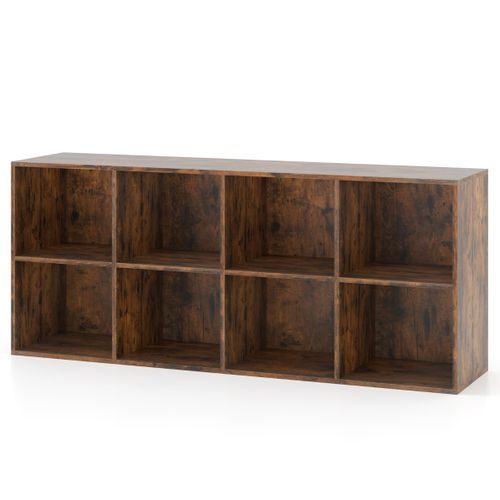 Bibliothèque D'exposition à 2 Niveaux Avec 8 Cubes Étagère De Rangement Autoportante Rustique