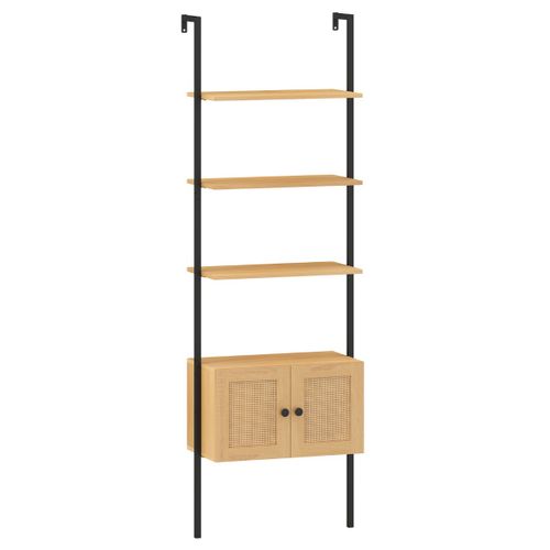 Bibliothèque Échelle à 5 Niveaux Avec Cabinet En Rotin Étagère Murale De 184cm Naturel