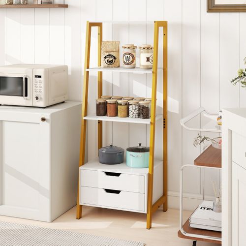 Bibliothèque Échelle Grande Bibliothèque D'exposition Autoportante Avec 2 Tiroirs Blanc