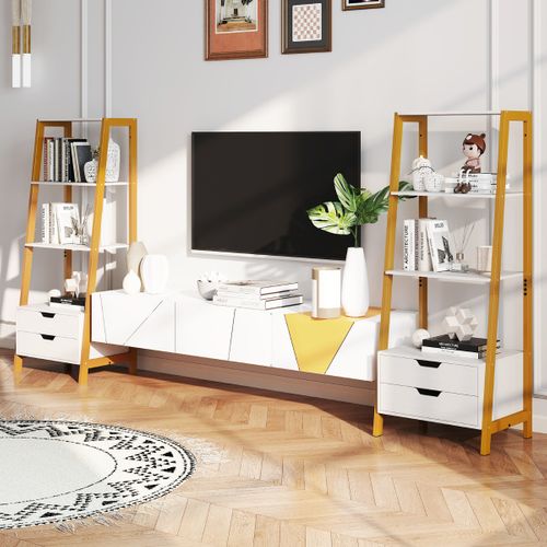 Bibliothèque Échelle Grande Bibliothèque D'exposition Autoportante Avec 2 Tiroirs Blanc