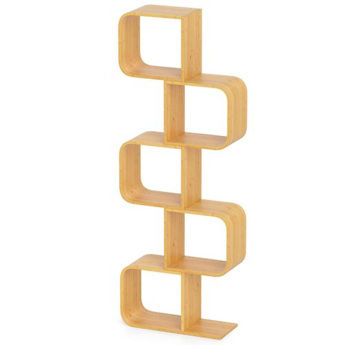 Bibliothèque à 5 Niveaux Etagère En Bambou Avec 5 Cubes Etagère D'angle Géométrique Naturel