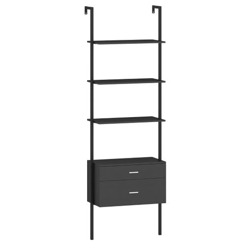 Bibliothèque Étagère à 6 Niveaux Avec 2 Tiroirs 184cm Murale Meuble De Rangement Moderne Noir
