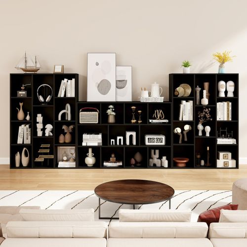 Bibliothèque Géométrique à 11 Cubes Moderne Vitrine Ouverte Multifonctionnelle Noir