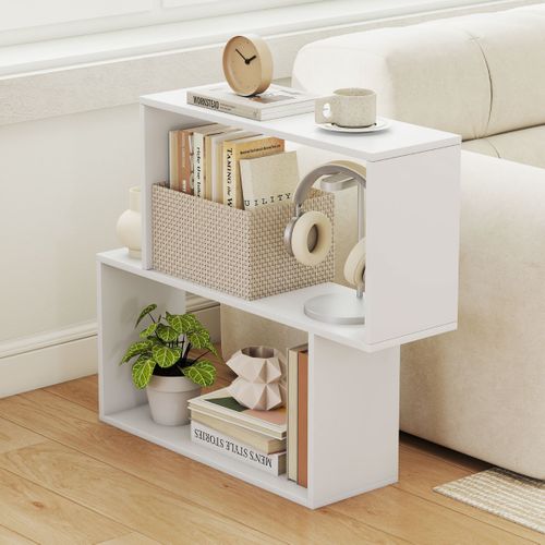 Bibliothèque Géométrique à 3 Niveaux  Étagère De Rangement Bois Autoportante 80x22x70cm Blanc