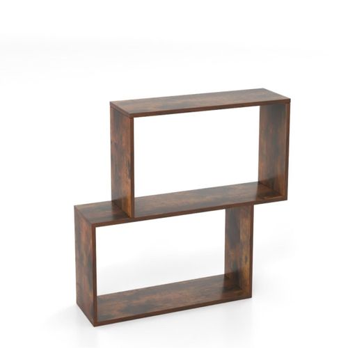 Bibliothèque Géométrique à 3 Niveaux Étagère De Rangement Bois Autoportante 80x22x70cm Café