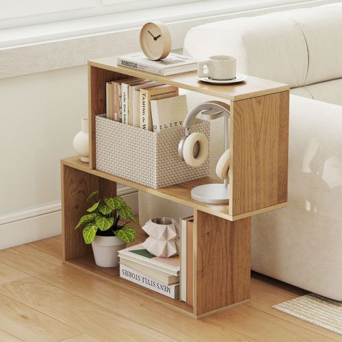 Bibliothèque Géométrique à 3 Niveaux Étagère De Rangement Bois Autoportante 80x22x70cm Naturel