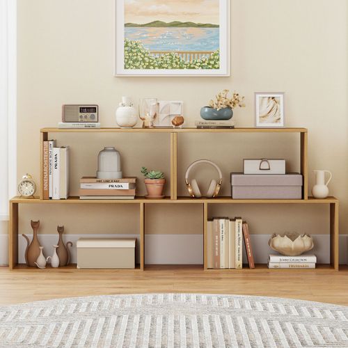 Bibliothèque Géométrique à 3 Niveaux Étagère De Rangement Bois Autoportante 80x22x70cm Naturel