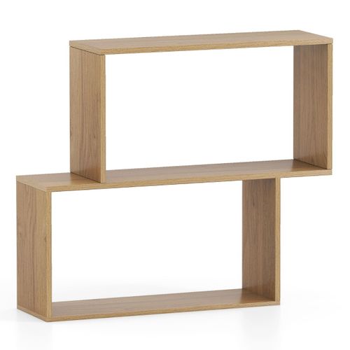 Bibliothèque Géométrique à 3 Niveaux Étagère De Rangement Bois Autoportante 80x22x70cm Naturel