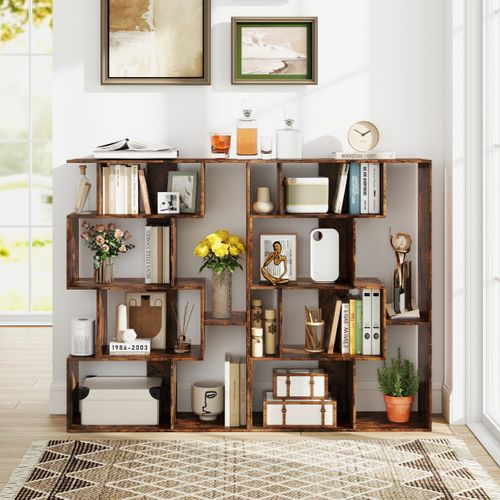 Bibliothèque Géométrique à 6 Cubes Kits Anti-basculement Étagère De Rangement Autoportante Café