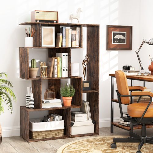 Bibliothèque Géométrique à 6 Cubes Kits Anti-basculement Étagère De Rangement Autoportante Café