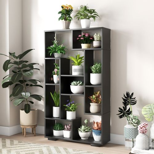 Bibliothèque Géométrique Étagère De Rangement Autoportante Kits Anti-basculement 70x20x120cm Noir