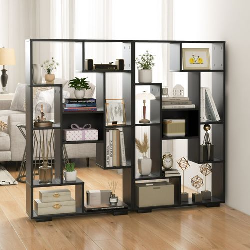 Bibliothèque Géométrique Étagère De Rangement Autoportante Kits Anti-basculement 70x20x120cm Noir