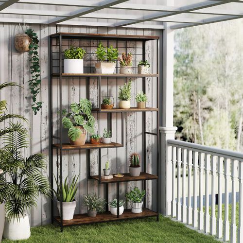 Bibliothèque Haute à 6 Niveaux Étagère Autoportante Industrielle Pour Plantes Avec Filet En Métal