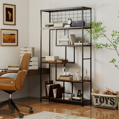 Bibliothèque Haute à 6 Niveaux Étagère Autoportante Industrielle Pour Plantes Avec Filet En Métal