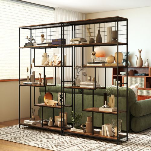 Bibliothèque Haute à 6 Niveaux Étagère Autoportante Industrielle Pour Plantes Avec Filet En Métal