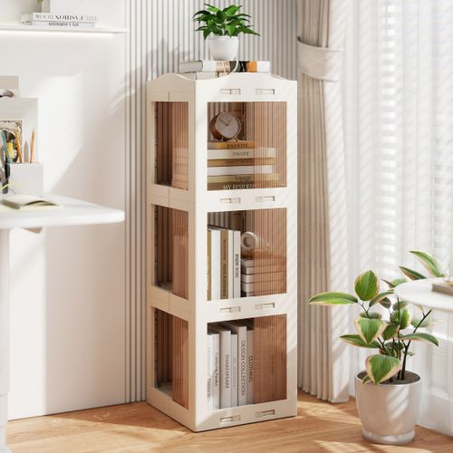Bibliothèque Pliante Rotative Étagère Tournante à 3 Niveaux Étagère D'angle 36,5x36x108cm Blanc