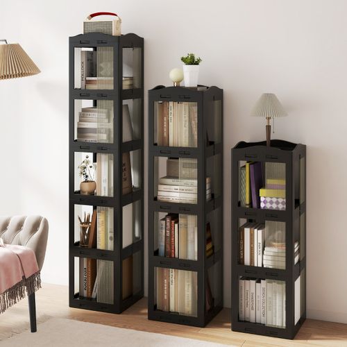 Bibliothèque Pliante Rotative Étagère Tournante à 4 Niveaux Étagère D'angle 36,5x36x108cm Noir