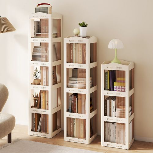 Bibliothèque Pliante Rotative Étagère Tournante à 5 Niveaux Étagère D'angle 36,5x36x108cm Blanc