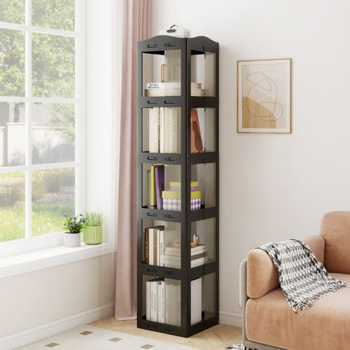 Bibliothèque Pliante Rotative Étagère Tournante à 5 Niveaux Étagère D'angle 36,5x36x108cm Noir