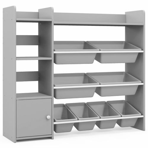 Bibliothèque Pour Enfants 8 Bacs Organisateur De Rangement Avec 1 Porte 112,5x30x100cm Gris