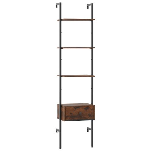 Bibliothèque Échelle à 5 Niveaux Avec Tiroir Bibliothèque Murale Cadre Métallique Marron Rustique