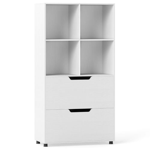 Étagère à Livres Avec 2 Tiroirs Anti-basculement Meuble De Rangement Bois 70x33,5x130cm Blanc