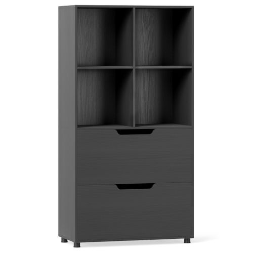 Étagère à Livres Avec 2 Grands Tiroirs Anti-basculement Meuble De Rangement Bois 70x33,5x130cm Noir