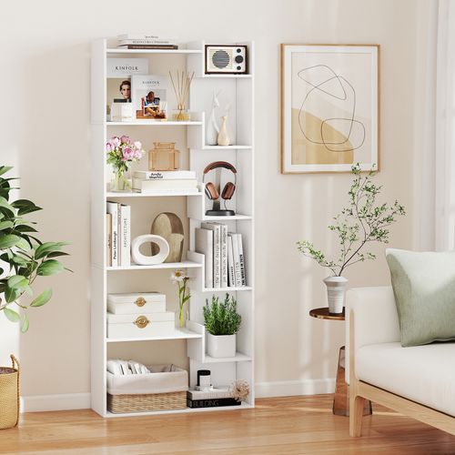 Étagère à Livres Bois 6 Niveaux Anti-basculement Étagère D'exposition 69x22x163cm Blanc