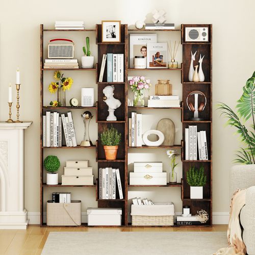 Étagère à Livres Bois 6 Niveaux Anti-basculement Étagère D'exposition 69x22x163cm Brun Rustique