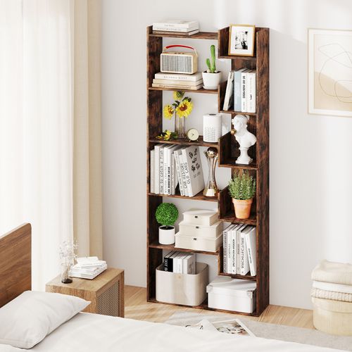Étagère à Livres Bois 6 Niveaux Anti-basculement Étagère D'exposition 69x22x163cm Brun Rustique