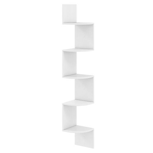 Étagère D'angle à 5 Niveaux Étagère Murale Flottante Support En Bois 20x20x126cm Moderne Blanc