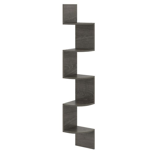 Étagère D'angle à 5 Niveaux Étagère Murale Flottante Support En Bois 20x20x126cm Moderne Gris