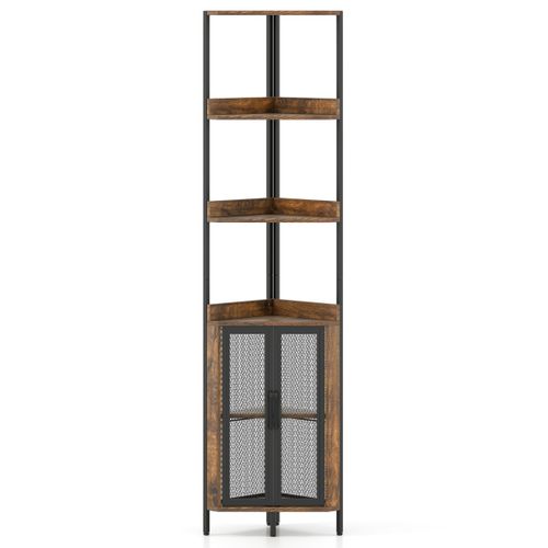 Bibliothèque D'angle Étagère Industriel à 6 Niveaux Avec 2 Portes 32 X 32 X 170 Cm Marron Rustique
