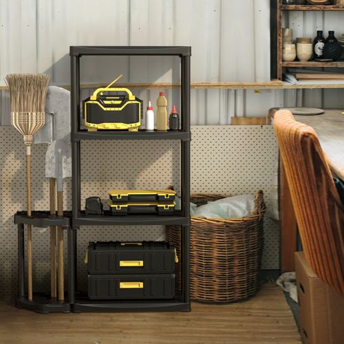 Etagère De Rangement à 4 Niveaux En Plastique Avec Support D'outils 60x30x133cm Pour Atelier Noir