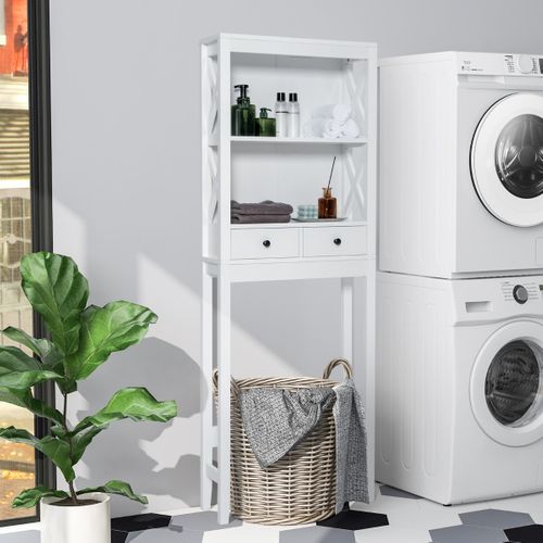 Étagère Au-dessus Des Toilettes Meuble De Salle De Bain Autoportant Avec 2 Tiroirs Blanc