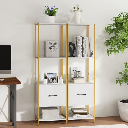 Étagère Meuble De Rangement Avec 1 Tiroir Bibliothèque Pieds Réglables 45x35x160cm Blanc