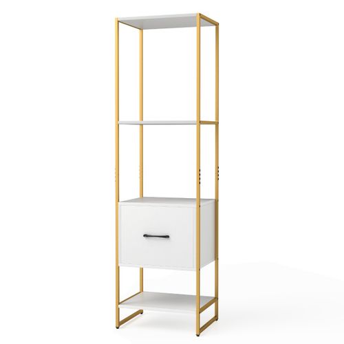 Étagère Meuble De Rangement Avec 1 Tiroir Bibliothèque Pieds Réglables 45x35x160cm Blanc