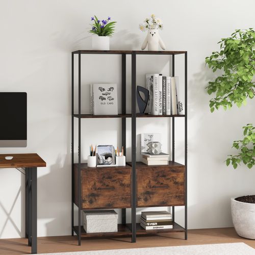 Étagère Meuble De Rangement Avec 1 Tiroir Bibliothèque Pieds Réglables 45x35x160cm Marron Rustique