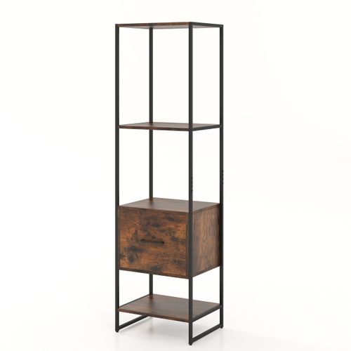Étagère Meuble De Rangement Avec 1 Tiroir Bibliothèque Pieds Réglables 45x35x160cm Marron Rustique