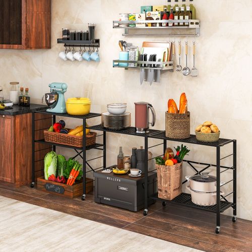 Etagère Charge Lourde Meuble De Rangement Pliant Avec Roues Hauteur Réglable 76x34,5x153cm Noir