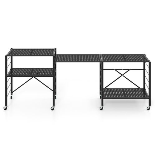 Etagère Charge Lourde Meuble De Rangement Pliant Avec Roues Hauteur Réglable 76x34,5x153cm Noir