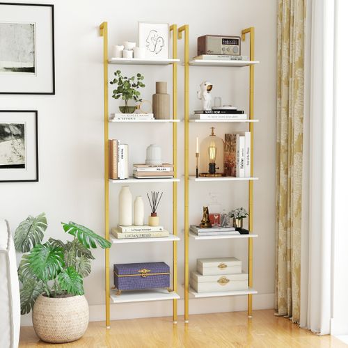 Étagère Échelle à 5 Niveaux Bibliothèque Murale Industrielle Kits Anti-renversement Blanc