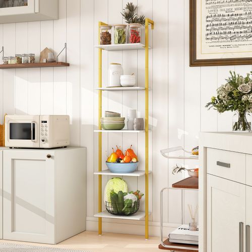 Étagère Échelle à 5 Niveaux Bibliothèque Murale Industrielle Kits Anti-renversement Blanc