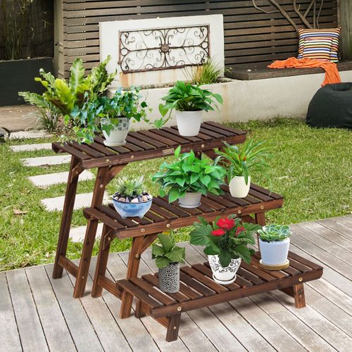 Étagère Pour Plantes Bois 3 Niveaux Echelle Pour Jardin Terrasse Balcon 70x27x34cm Naturel