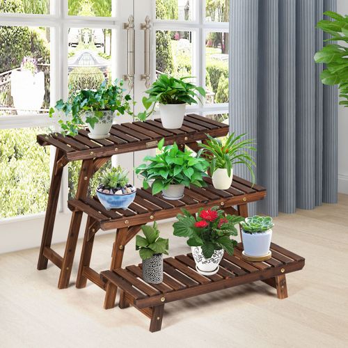 Étagère Pour Plantes Bois 3 Niveaux Echelle Pour Jardin Terrasse Balcon 70x27x34cm Naturel