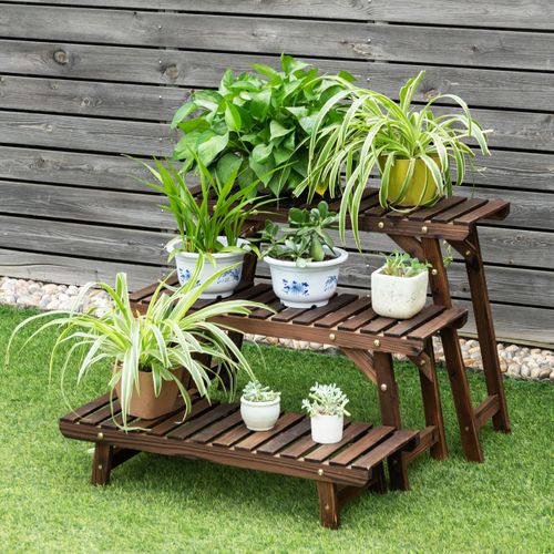 Étagère Pour Plantes Bois 3 Niveaux Echelle Pour Jardin Terrasse Balcon 70x27x34cm Naturel
