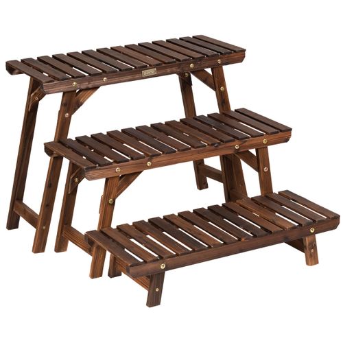 Étagère Pour Plantes Bois 3 Niveaux Echelle Pour Jardin Terrasse Balcon 70x27x34cm Naturel
