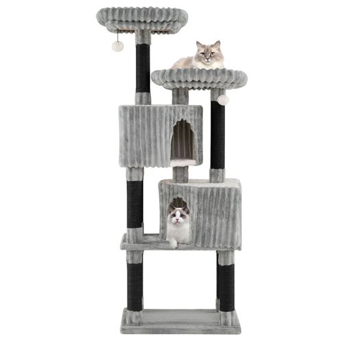 Grand Arbre à Chat à Plusieurs Niveaux Tour Pour Chat De 156cm 2 Lits Poteaux à Griffer Gris